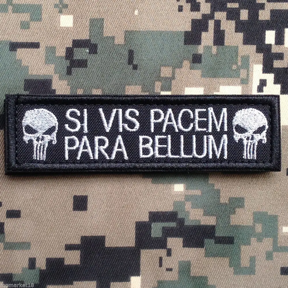 SI VIS PACEM PARA BELLUM SPARTAN WHITE MORALE PATCH UNIFORM HOOK LOOP BACKING