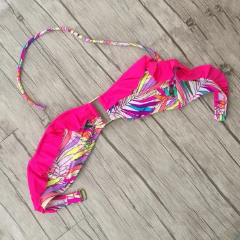 

New Sexy Strapless Crop Top Bra Bikini up Bandeau Brassiere Tube Tops Pink Print Bathing suits Designer Secret Ruffles UP