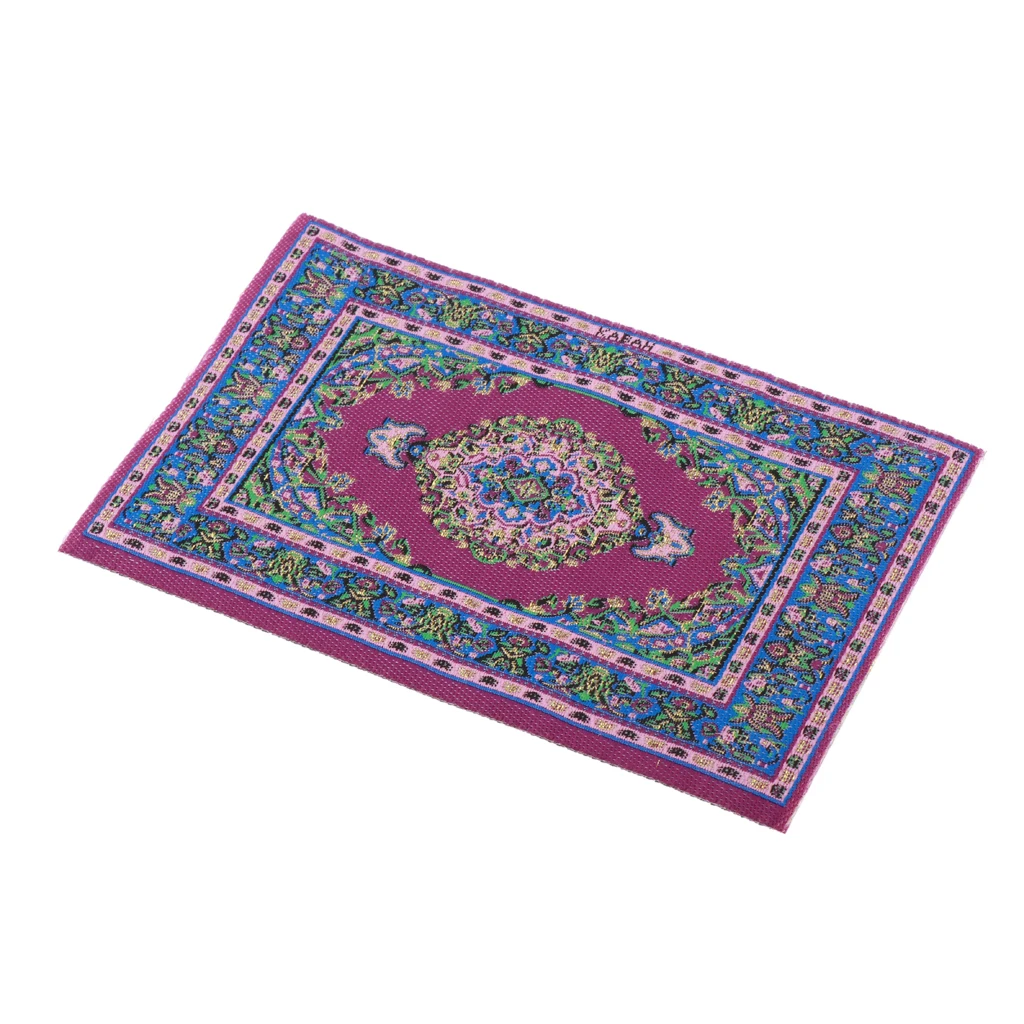 Dollhouse Miniature Embroidery Rug Flooring Carpets for Dolls Living Room Decor - Purple