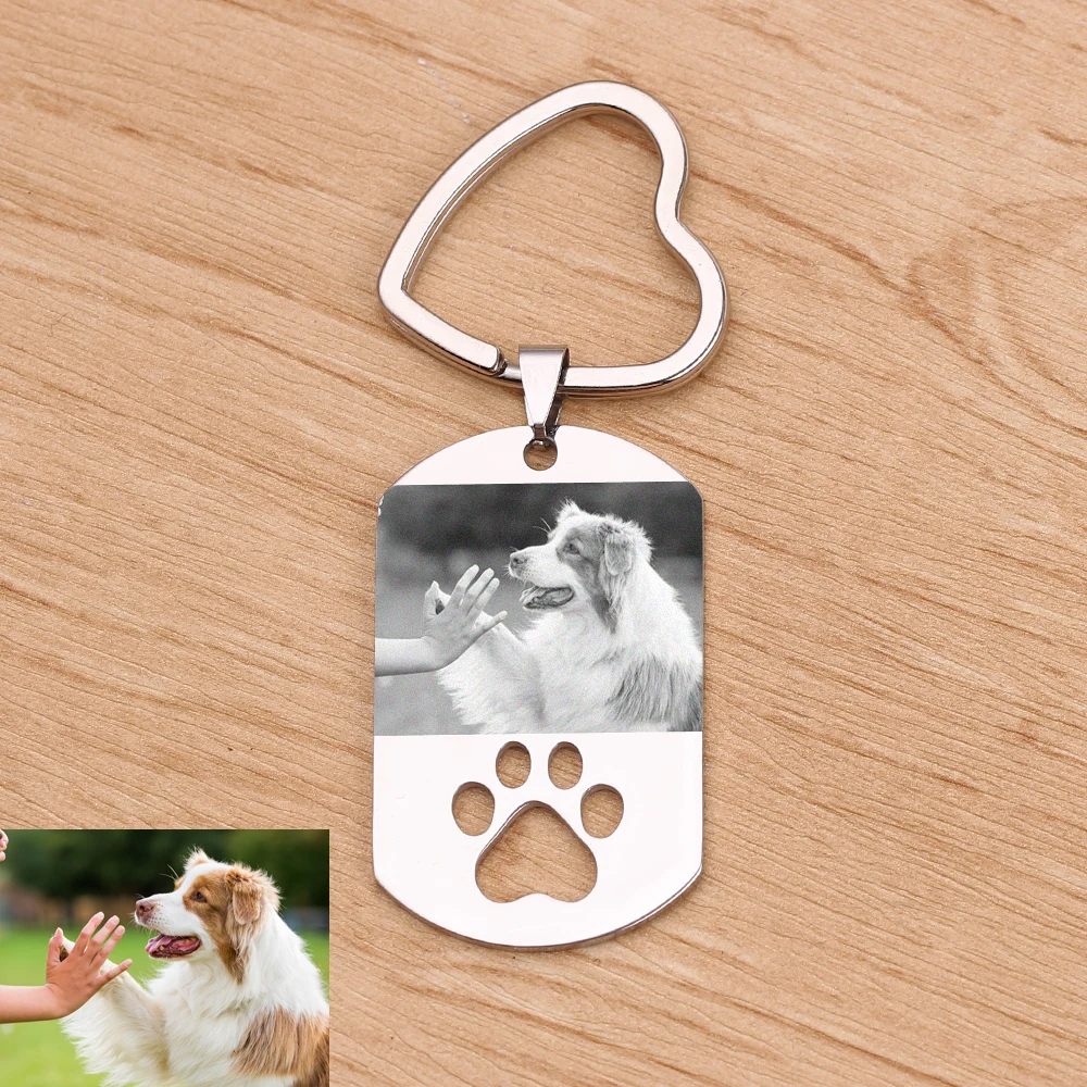 

Custom DIY Dog Tag Photo Keychain Stainless Steel Engraved photograph Keychain For Love Dog People Dog Keepsake