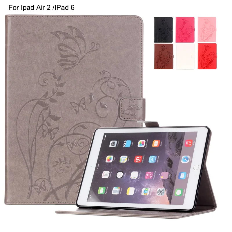 

For Coque iPad Air 2 iPad 6 Case Embossed PU Leather Magnetic Closure Stand Case Cover for iPad Air2