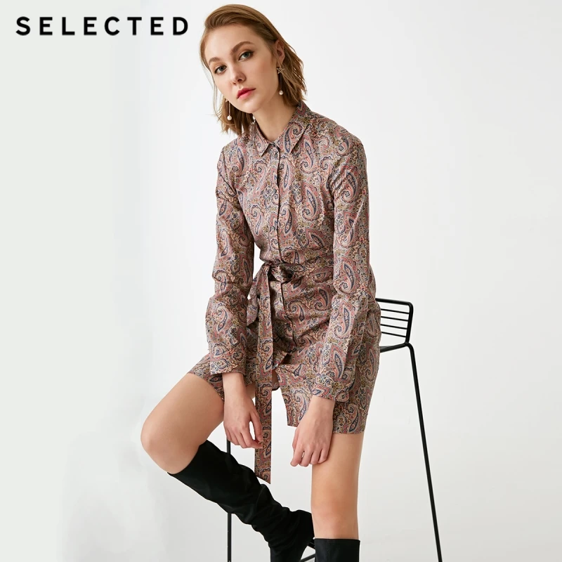 SELECTED 100% Cotton Printed Lace-up Dress S|41832J519
