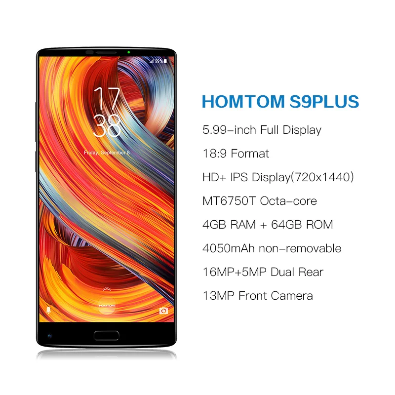 HOMTOM S9 Plus 18:9 HD+ 5,9" полный экран ультра-узкая граница смартфон MT6750T Восьмиядерный 4 Гб+ 64 Гб 4050 мАч мобильный телефон