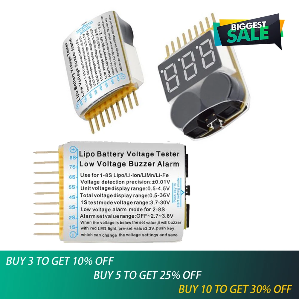 

1pcs HotRc 1-8S LED Low Voltage Buzzer Alarm Lipo Voltage Indicator Checker Tester