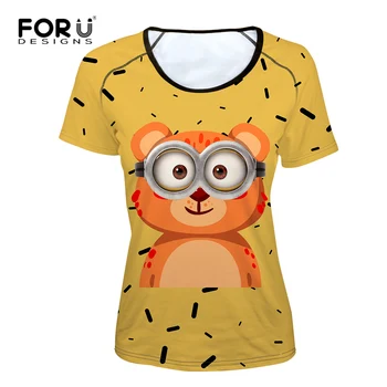 

FORUDESIGNS Plus Size Women Summer T-shirt Orange Cartoon Bear Owl Penguin Short Sleeve Slim Fit Teen College Girls T Shirt