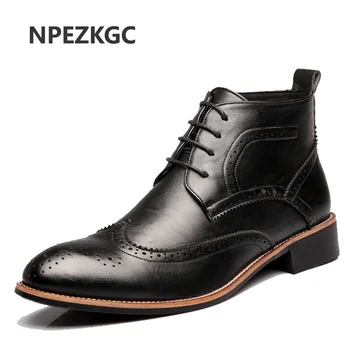 

NPEZKGC Men Chelsea Boots Casual Leather Spring Autumn Bullock Ankle Boots Fashion Male Genuine Leather Men Shoes