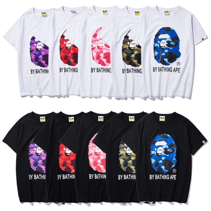 

2019 New Arrival A Bathing Ape Short Casual O-neck Print Knitted Men&Women T-shirts