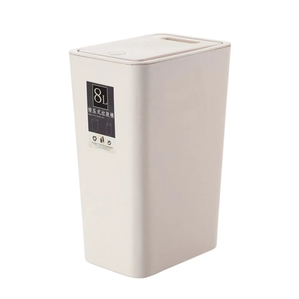 

Modern Design 8L Plastic Trash Can Pressing Cover Design Home Kitchen Office Waste Bin Sitting Room Toilet Trash Paper Basket