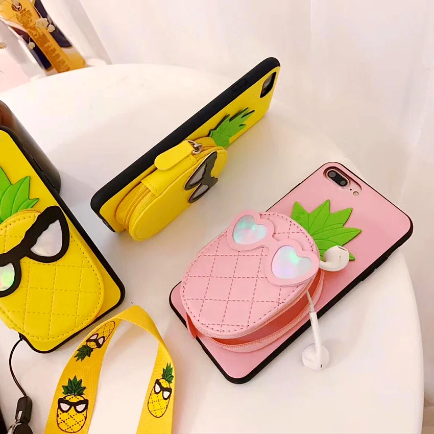 Coin Purse trend Suprem Cute Pineapple Soft Silicone yellow  cover cases for iphone 6 S 6S plus 7 7plus 8 8plus X (2)