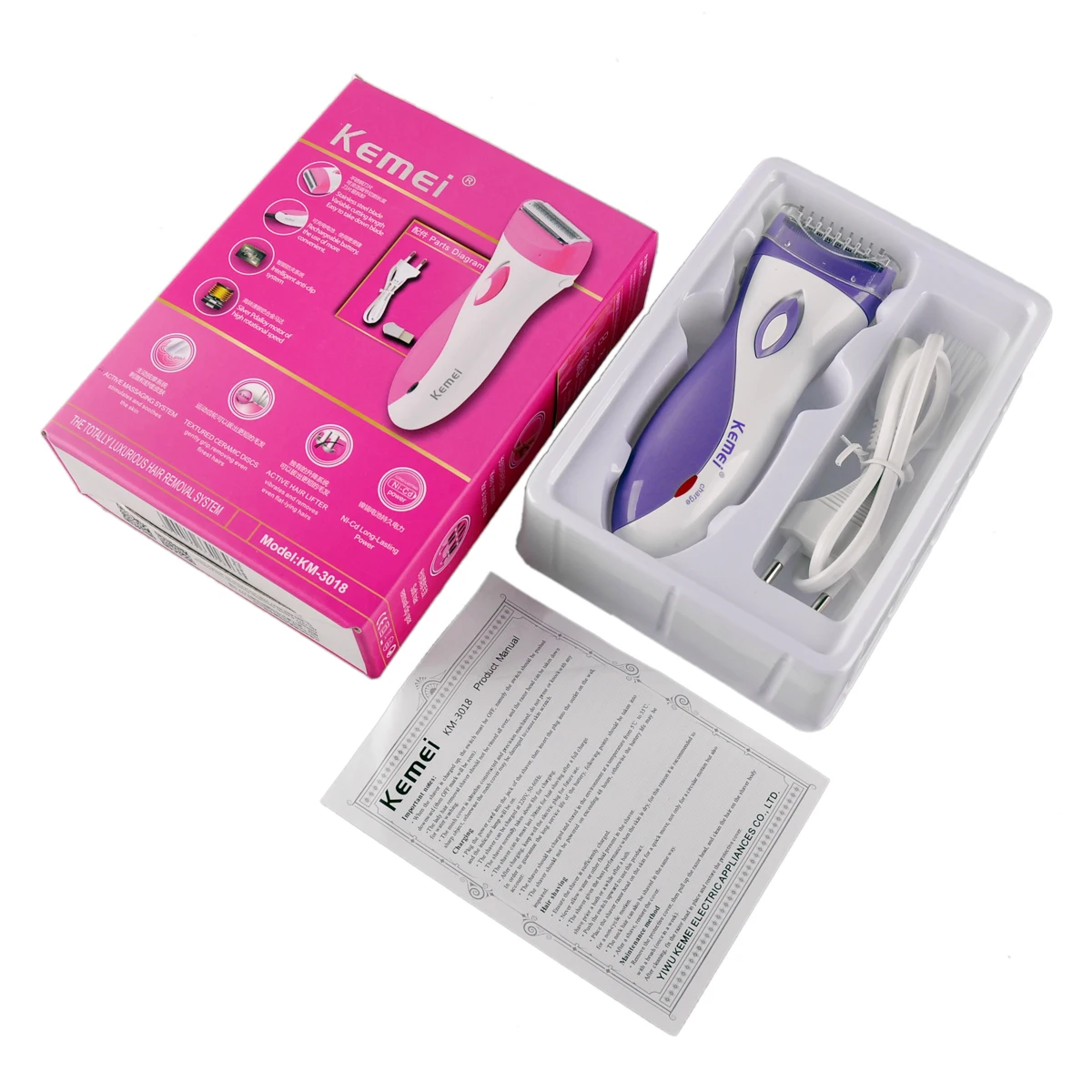 

Kemei Rechargeable Lady Epilator Skin-friendly Women Electric Shaver Hair Remover Female Shaving Scraping Epilator KM-3018