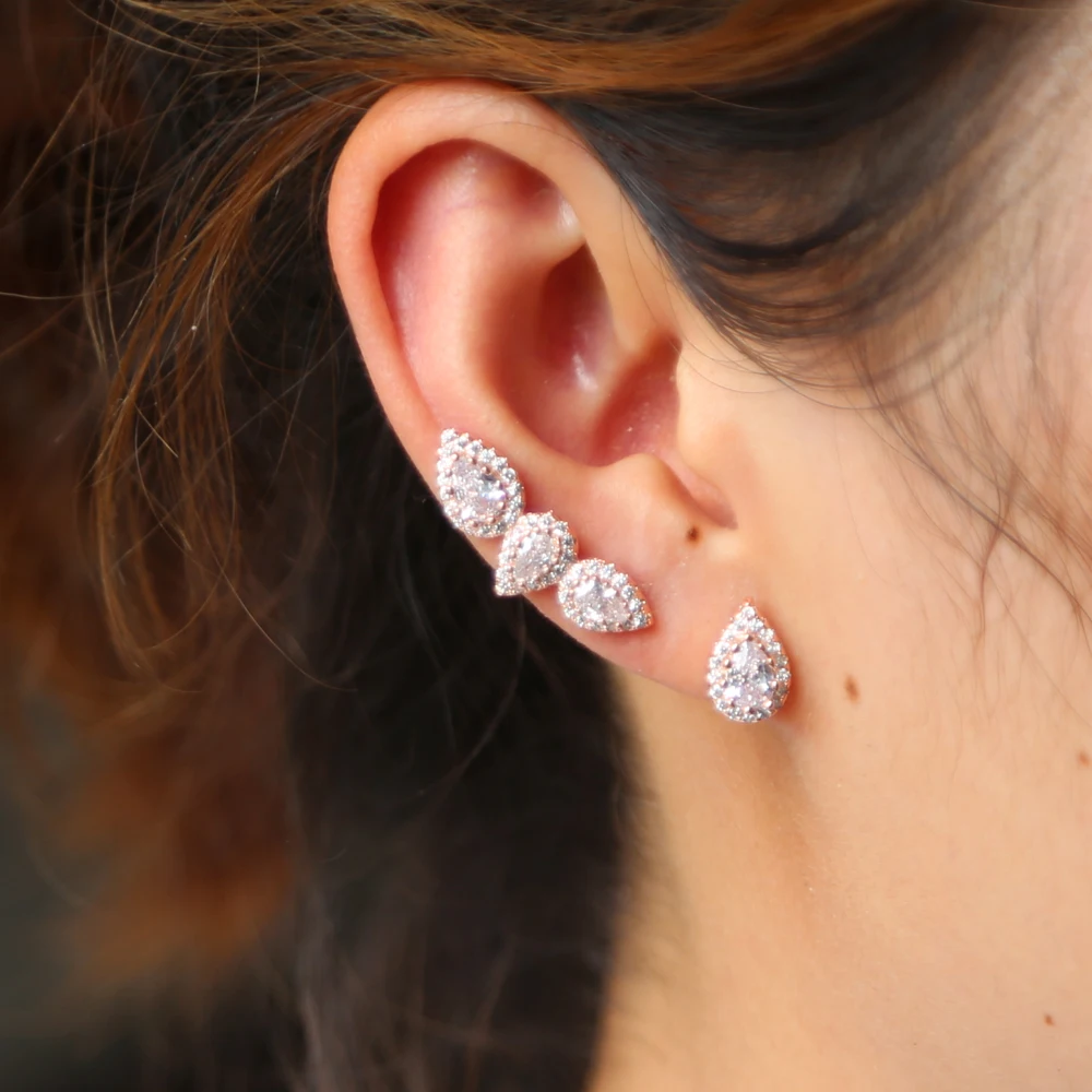 Новое поступление асимметричные серьги-гвоздики для женщин Симпатичные слеза капли cz капельки Эффектные серьги горячая Распродажа изысканные ювелирные изделия оптом