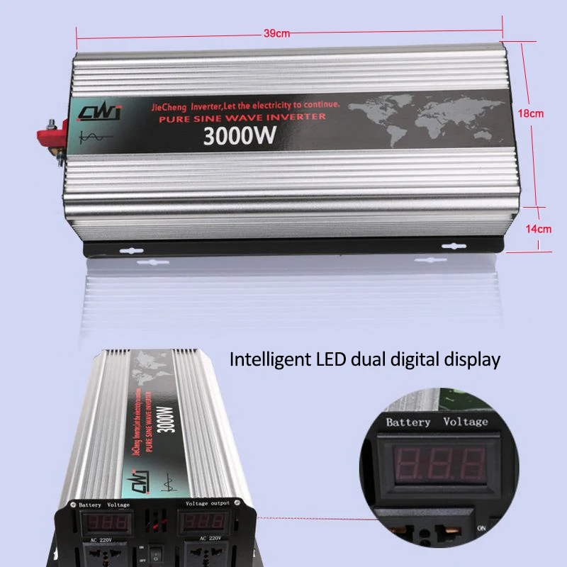 3000 Вт инвертор Чистая Синусоидальная волна Солнечный автомобильный инвертор DC 12 В 24 В к AC 110 В 220 В цифровой дисплей с умным двойным вентилятором инверсор