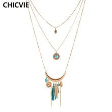 CHICVIE Blue Crystal Bead Gold Color Necklace Multi Layer Statement Necklaces Pendants Women Summer Trending Jewelry SNE160037