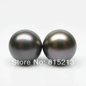 

wb00406 LUSTER!!2PS BLACK GRAY ROUND 10.5-11.1MM LOOSE NATURAL TAHITIAN PEARL EARRINGS