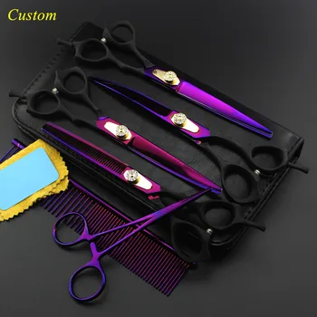 

Custom 6 kit japan steel 7 inch voilet Pet dog grooming hair scissors cutting shears thinning barber hairdressing scissors set