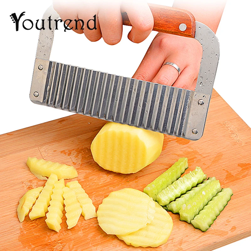 

Wooden Handle Corrugated Ripple Wave Knife French Fries Knife Pastry Handmade Cutting Device Potato Cutter Cooking Tools