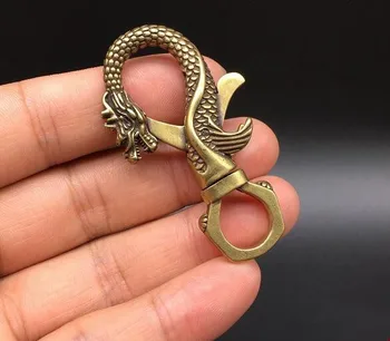 

Chinese pure brass Dragon head key ring small statue