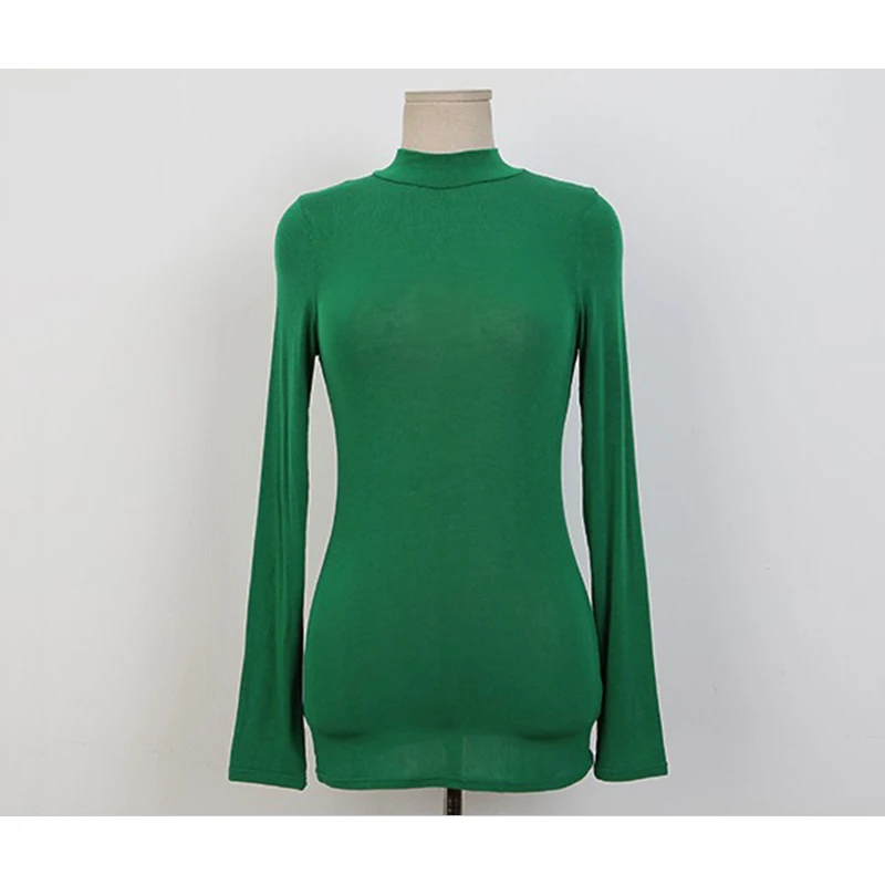 AOSSVIAO тонкая футболка Прозрачная Тонкая Высококачественная простая футболка женская хлопковая эластичная Базовая футболка Женские топы в Корейском стиле - Цвет: Зеленый