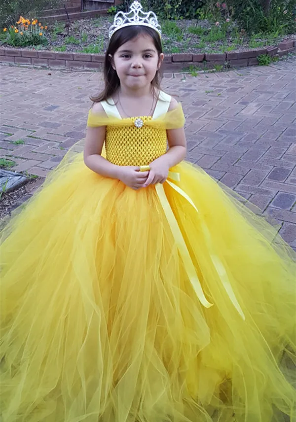 Платье-пачка принцессы Белль Вечерние Платья с цветочным узором для девочек желтый Детский костюм для косплея - Цвет: Style 5