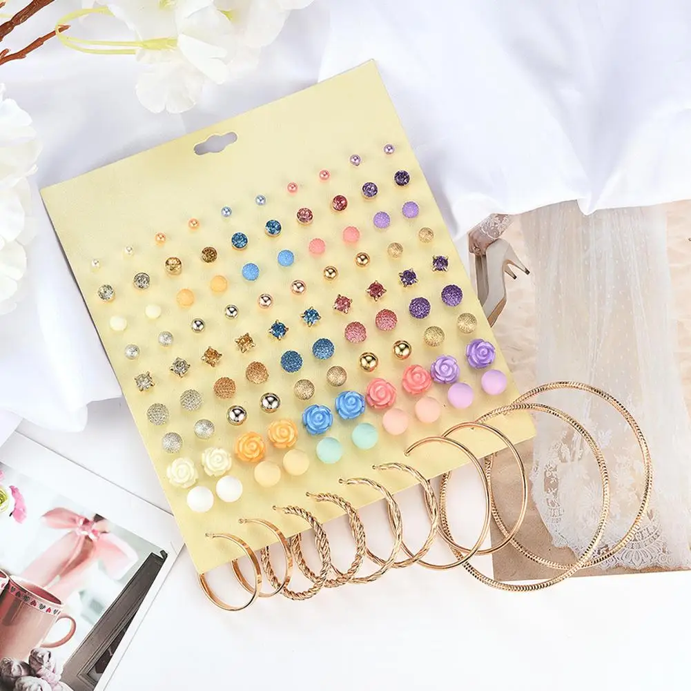 

50 Pairs/Set Fashion Women Big Circle Dangle Rhinestone Earrings Jewelry Gift