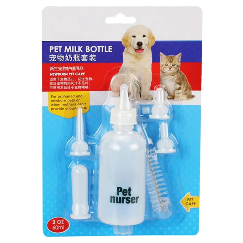 

60ml Newborn Pet Small Dog Puppy Cat Kitten Rabbit Milk Nursing Care Pup Milk Feeding Bottle Set