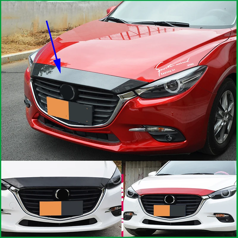 

Car styling head cover trim For Mazda 3 Axela M3 2017 Front Grille Head Engine Car Hood Lid Molding Cover Trim Car Accessories