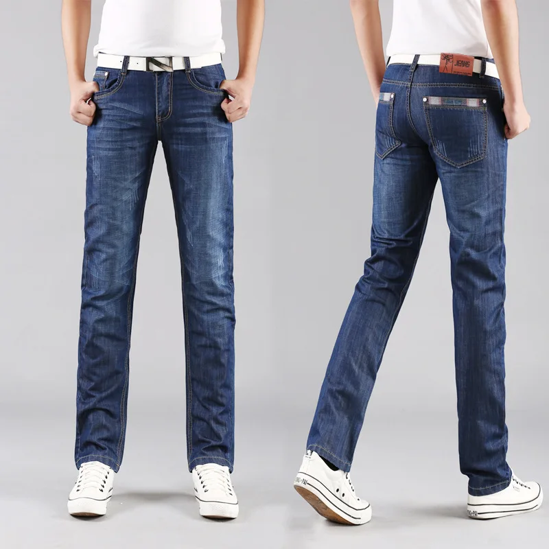 Fashion Brand 100% Cotton Spring Summer Men Jeans Slight Classic Denim Pants Male Washed Baggy Blue Designer Causal Jeans Man