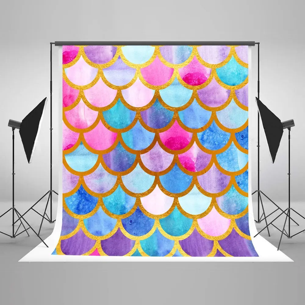 colorful mermaid scales watercolor fish scales Princess Gold Backgrounds Vinyl cloth Computer print party backdrops