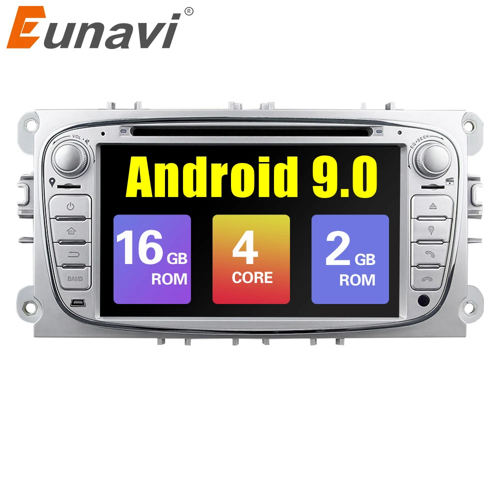 Eunavi Quad core 2G Оперативная память Android 9 автомобильный dvd плеер с двумя цифровыми