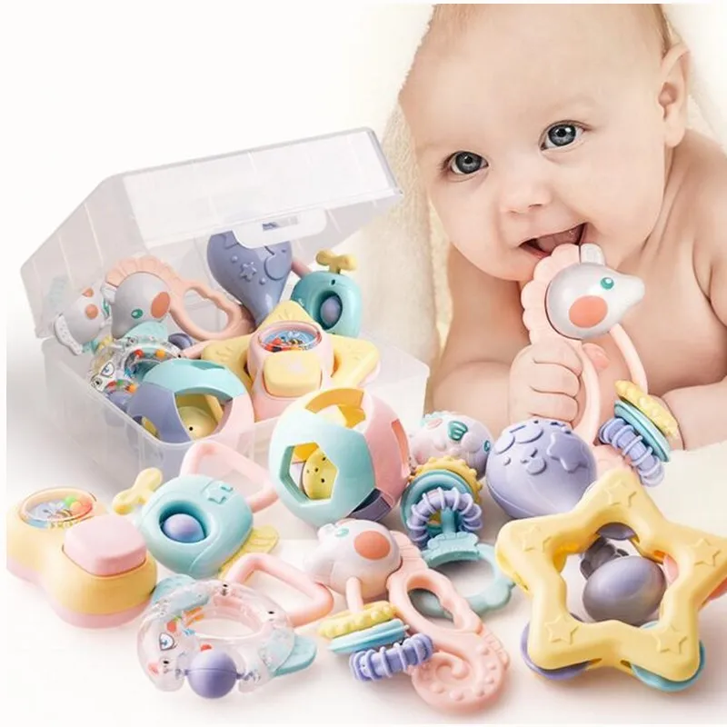 

Baby Rattles Toys 12pcs Teether Music Hand Shake Bed Bell Newborns Plastic Animal Rattles Gift Educational Baby Toys 0-12 Months