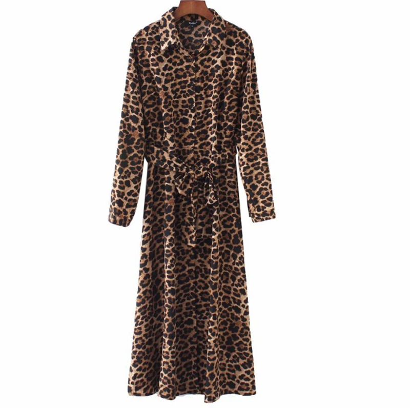 Женское платье с длинным рукавом Leopard подушечки для маникюра длиной до лодыжки
