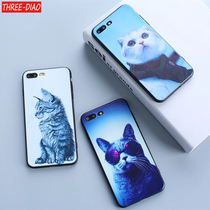 Goede THREE DIAO Telefoon Cover Case Voor Apple Voor iPhone 7X5 s 5 SE 6 s 6 s 8 Plus kat Hond Patroon TPU Silicon Funda Coque Shell Case