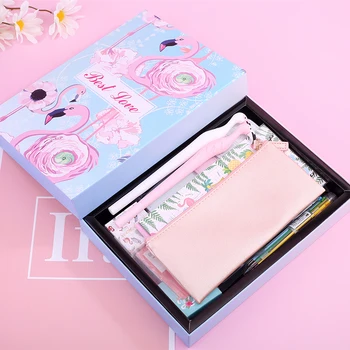 

13pcs Gift Box Stationery Flamingo Notebook Leather Notepad Washi Tape Pencil Case Sticker Gel Pen Cute Pocketbook Stationery