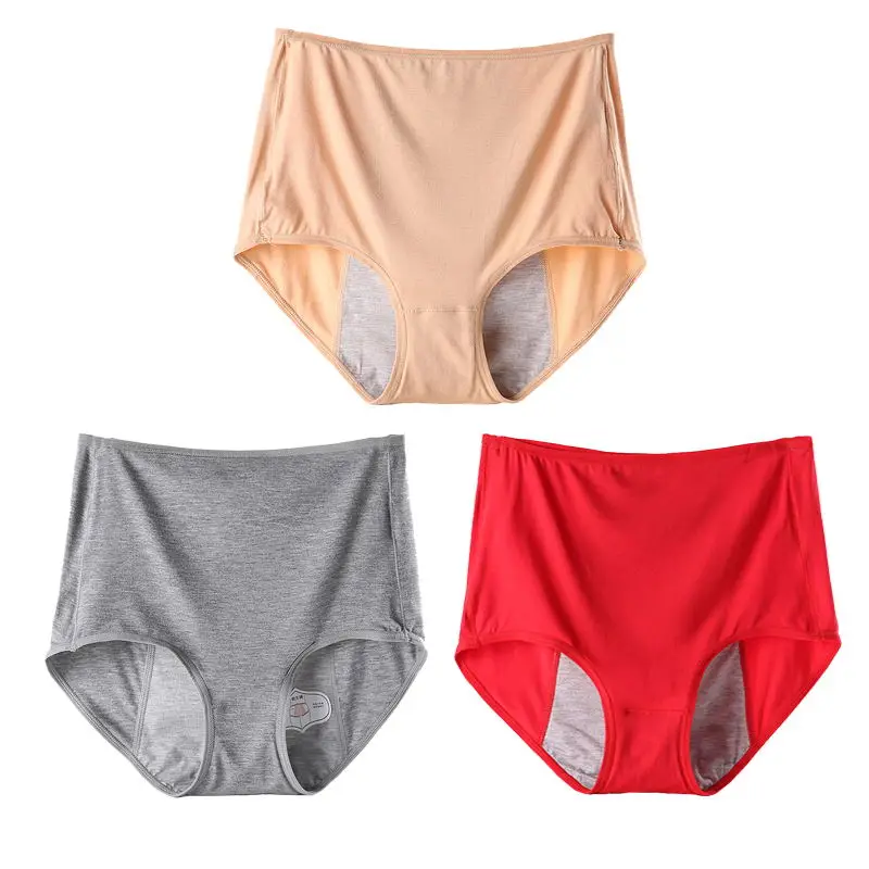 DKERT 3pcs/lot Women Menstrual Period Panties Ladies Underwear Seamless Plus Size Physiological Leakproof Female Briefs - Цвет: Beige Grey Red