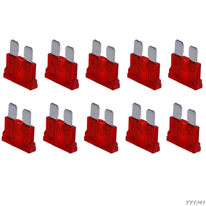 10Pcs Blade Fusibles Standard 10AMP 10A Flat Fuse Car Moto Bike Van Auto
