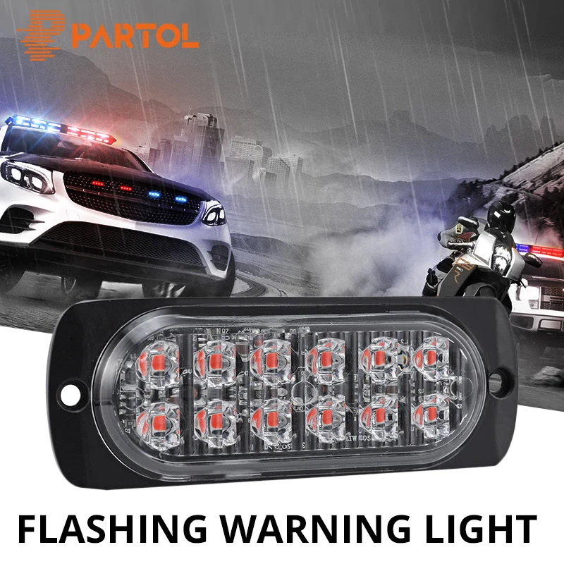 

Partol 12 LEDs Car Strobe Flashing Warning Light Firemen Police Fog Emergency lights Truck Auto Roof Lamp Red Blue White Yellow