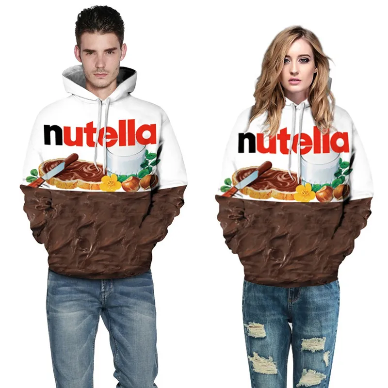 Nutella узор для мужчин и женщин толстовки пары Повседневный стиль 3d принт толстовка хип хоп Осень Зима кофты с капюшоном спортивные костюмы Топы