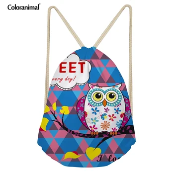 

Coloranimal Drawstring Bag Cartoon Owl Women's Backpacks 3D Colorful Printed Fashion School for Girls Ladies Beach Stoage Bags
