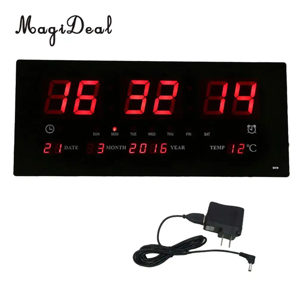 Extra Big Screen LED Office Wall Clock 24H Calendar  -Time  - Days  - Week  - Year Temperature Meter Projection Clocks US