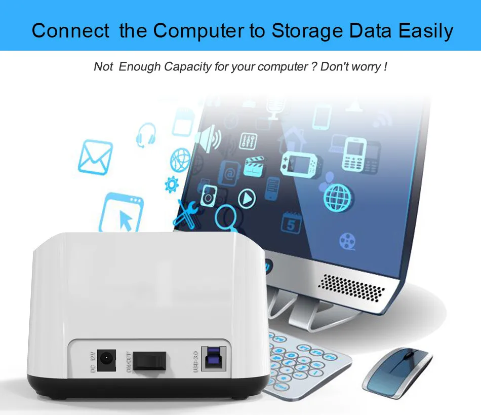 hard disk box hdd case HD05 Upgraded! 2 Bay 2.5/3.5USB 3.0 to SATA HDD SSD Docking Station Dual Bay Dock Station with Clone Function Socket 12TB Read external box hdd