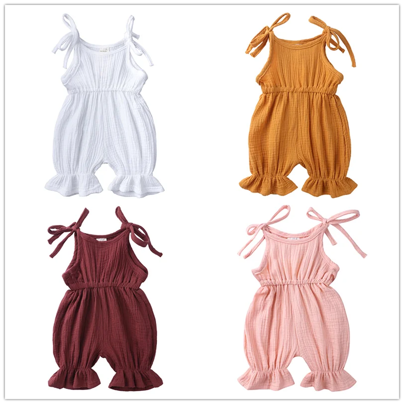 

Newborn Baby Girl Sling Solid Color Romper Cotton Lace Foot Jumpsuit Outfits Sunsuit Baby Clothing Roupas De Girls Playsuit