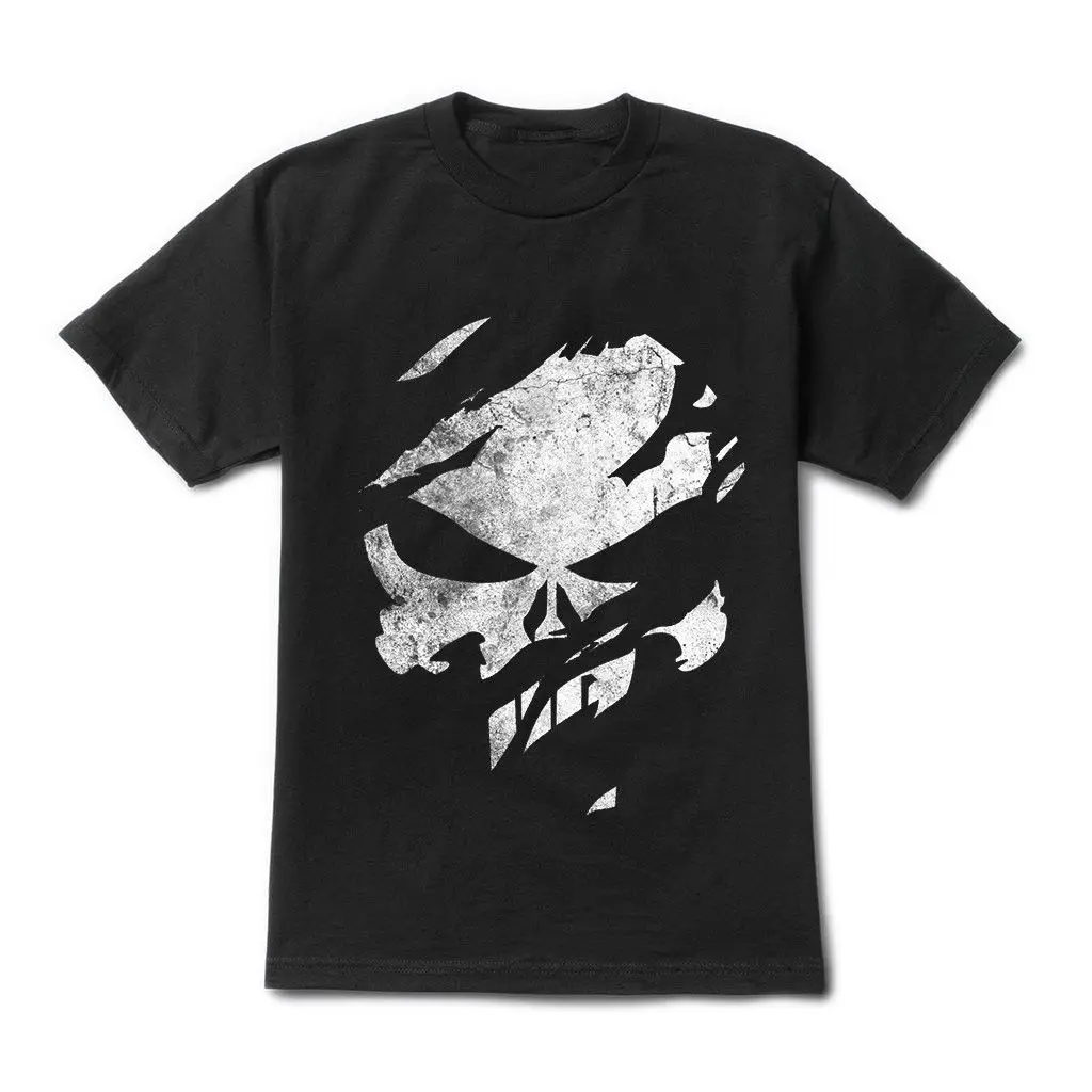 Marvels The Punisher Skull Torn Logo PDX30 Free UK Postage mens Black Tee | Мужская одежда