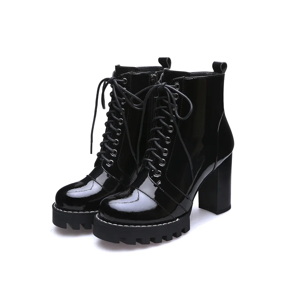 Prova Perfetto Brand Design Black ankle Boots Women Lace-up Real Leather Platform Shoe Woman Party Ankle Boots High Heel Boots