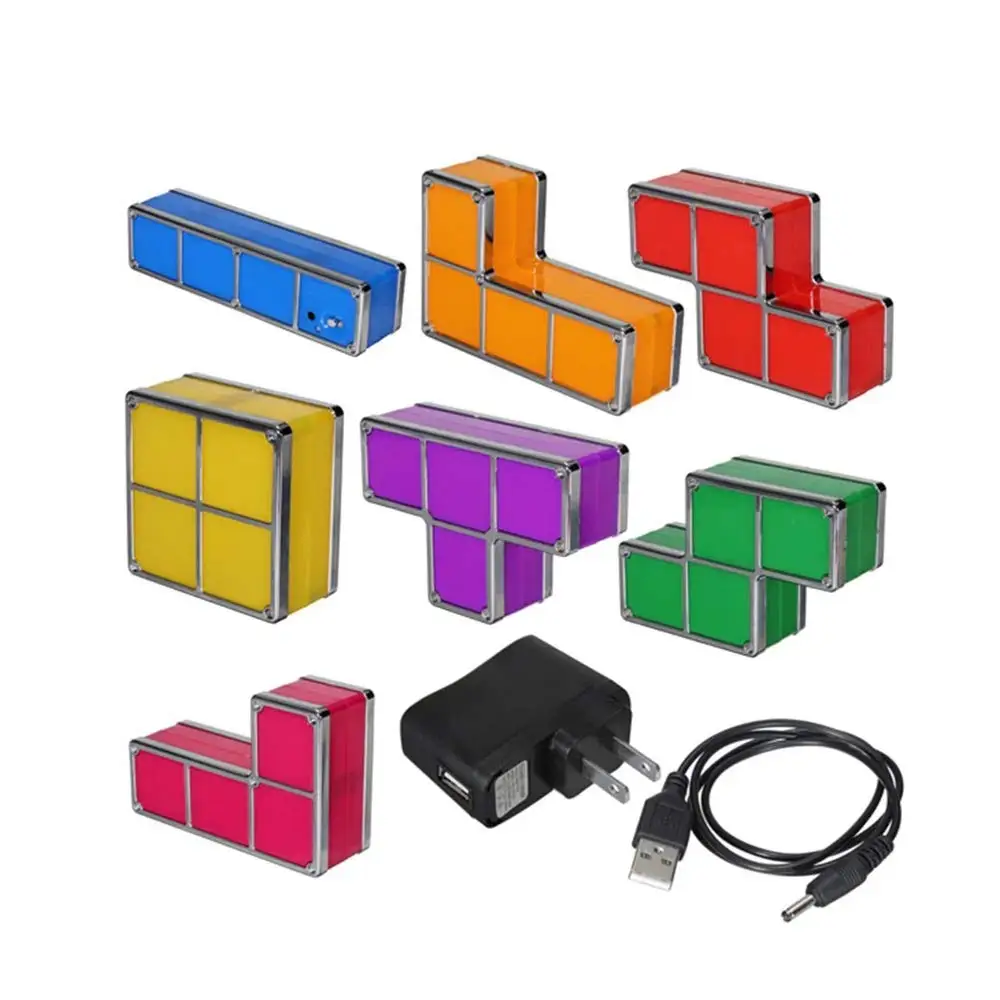  DIY Tetris Puzzle Light Stackable LED Desk Lamp Constructible Block Night Light Retro Game Tower Ba - 33003040051