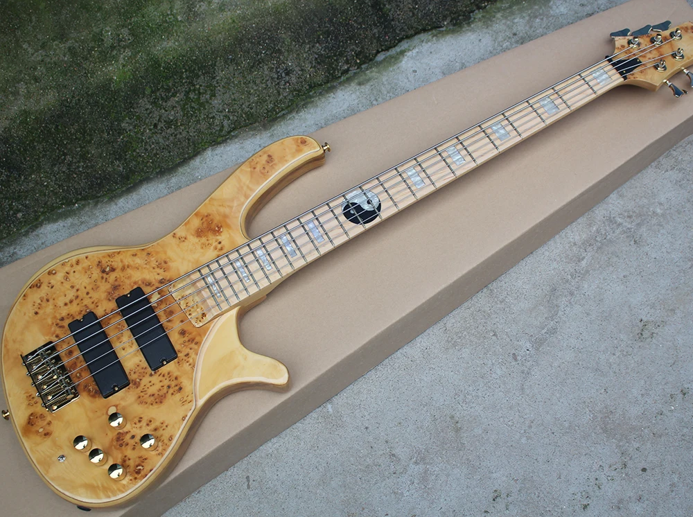 

5 Strings Electric Bass Guitar with ASH Body,Golden Hardwares,Maple Fretboard with Taiji Pattern,offering customized services