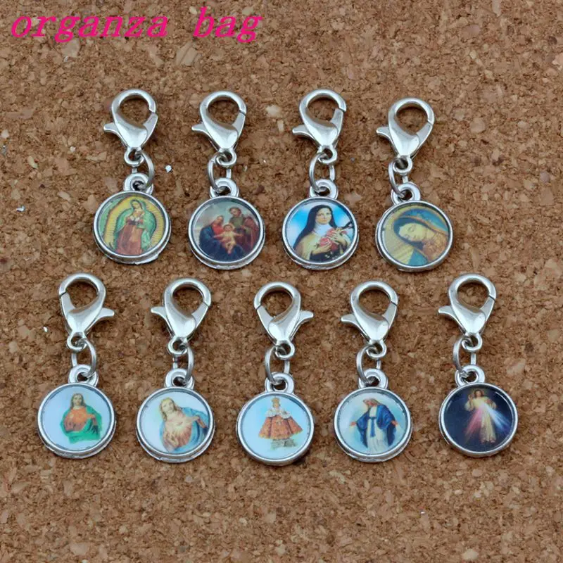 

Mixed Catholic Church Medals Saints Cross Beads Charms Bead with Lobster clasp Fit Charm Bracelet DIY Jewelry 10x26.8mm A-373b