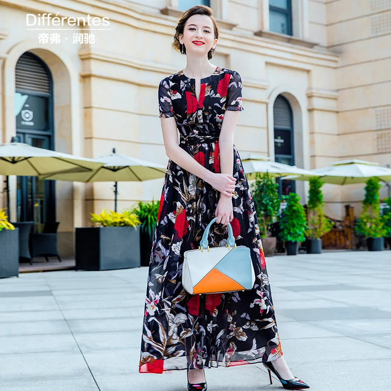 

Summer High Quality Chiffon Long Dress Runway Wedding Maxi Dress Party Evening Women's Designer Long Dress 6792