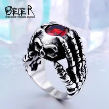 Dropshipping En Gros 316L En Acier Inoxydable de Bijoux Hommes Gothique Punk Griffe Thingking Crâne Squelette Anneaux BR8-278 NOUS Taille