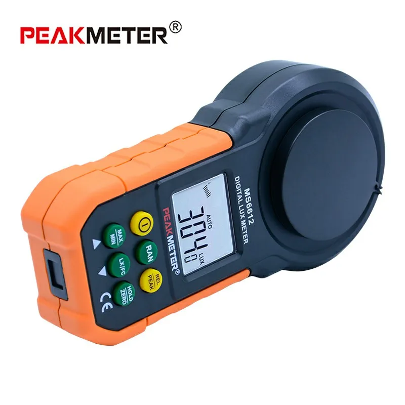 PEAKMETER MS6612 Цифровой Люксметр 200000 люкс светильник тестер спектры Авто Диапазон горячий по всему миру светильник измерение освещенности+ подарок