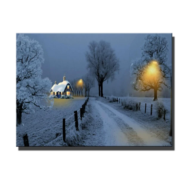 Canvas Art Wall Art met Led verlichting Canvas Print Dorp Cottages ... Canvas Art Wall Art met Led verlichting Canvas Print Dorp Cottages ...